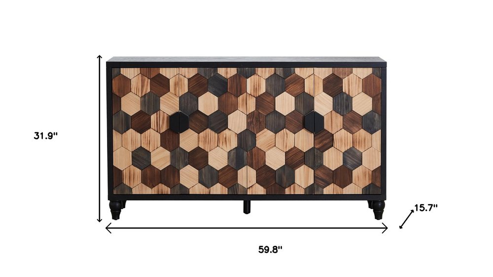 60" Brown Wood Sideboard With Four Doors