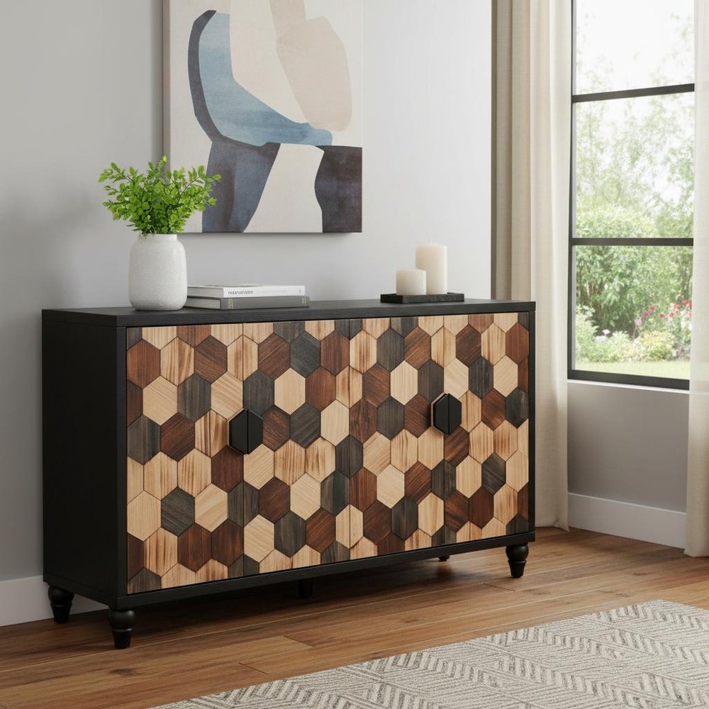 60" Brown Wood Sideboard With Four Doors