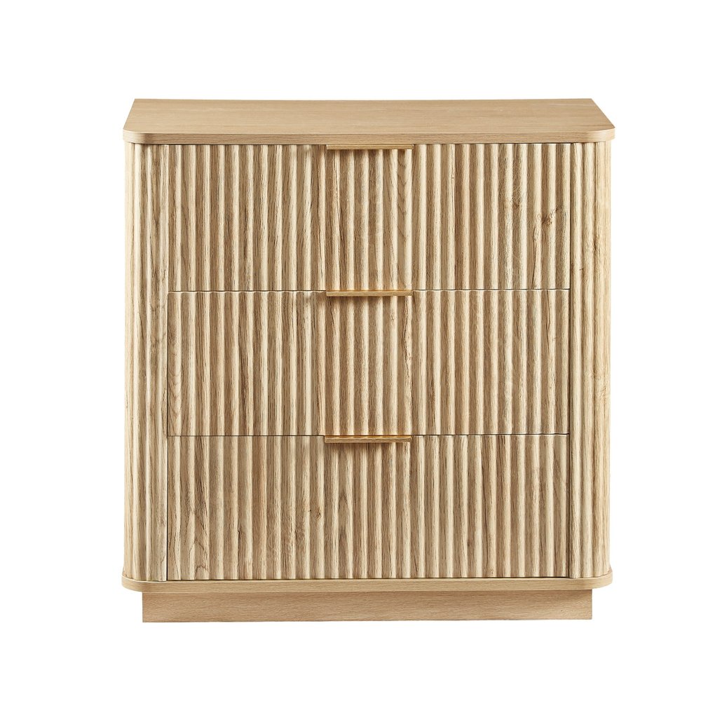 28" Oak Ribbed Texture Wood Three Drawer Dresser