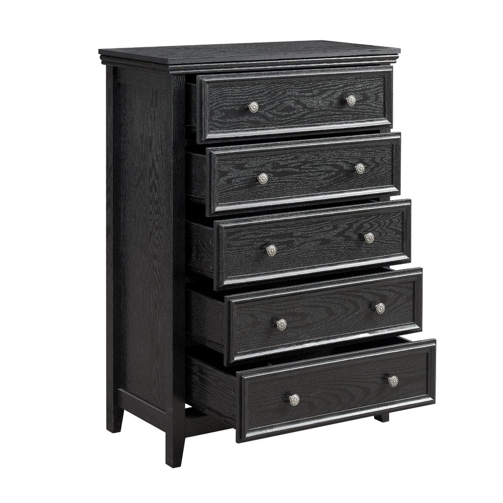 32" Black Wood Five Drawer Dresser