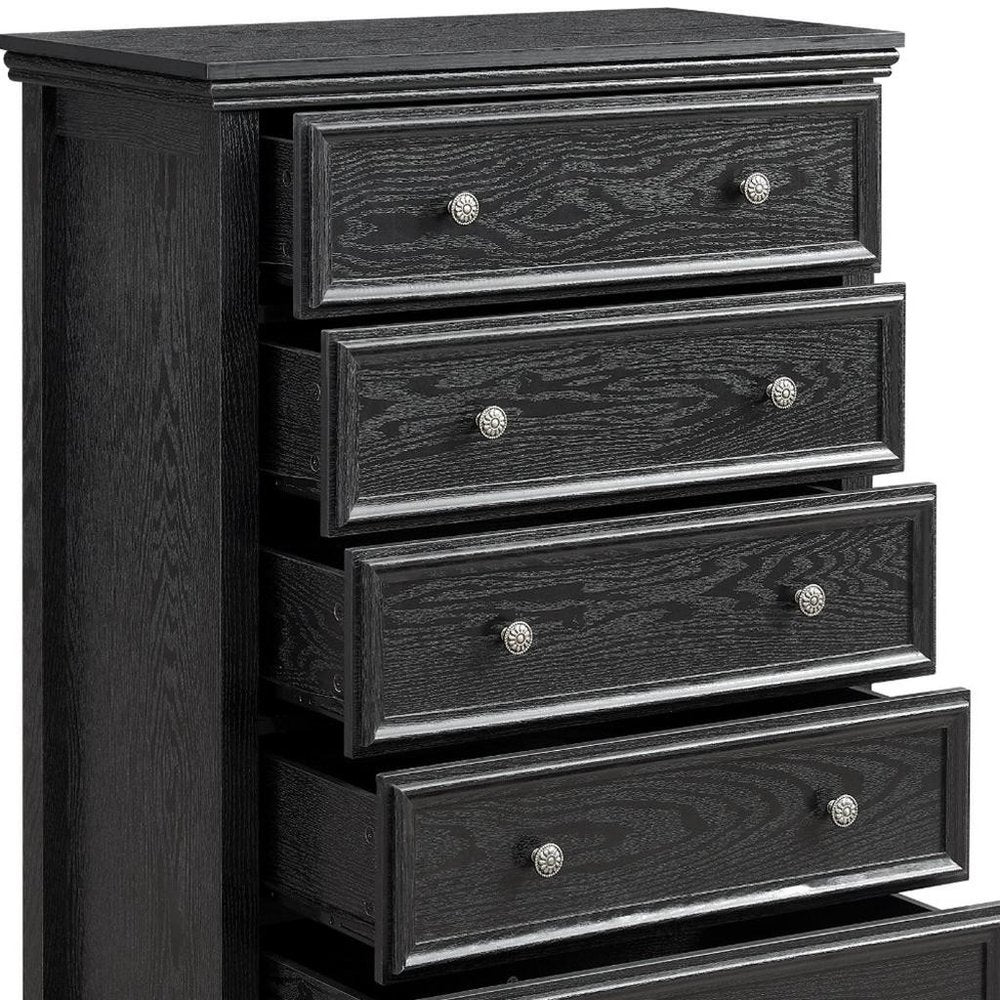 32" Black Wood Five Drawer Dresser