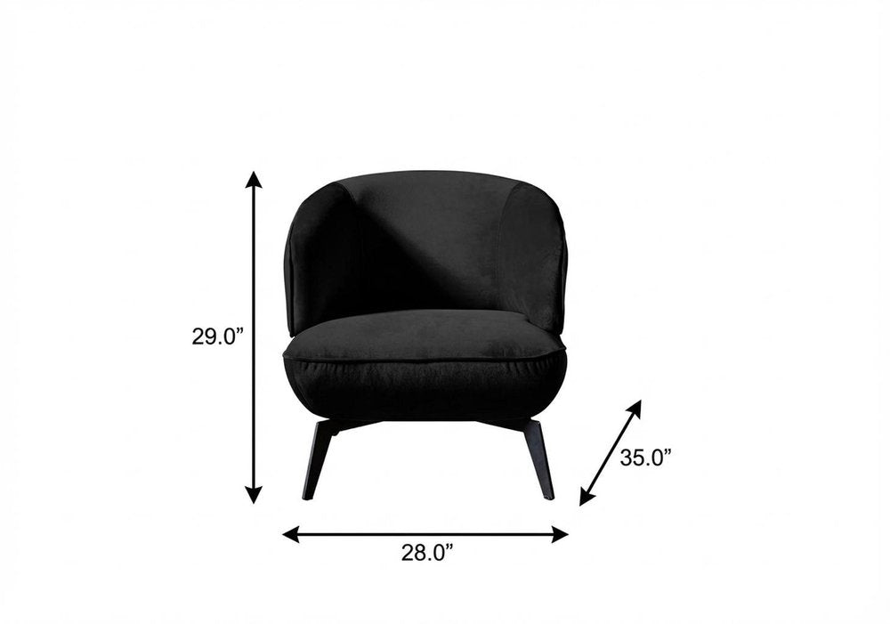 28" Black Velvet and Steel Lounge Chair