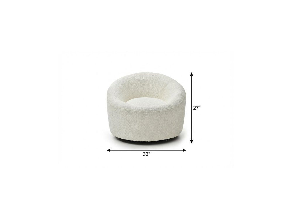 33" White Boucle Swivel Lounge Chair