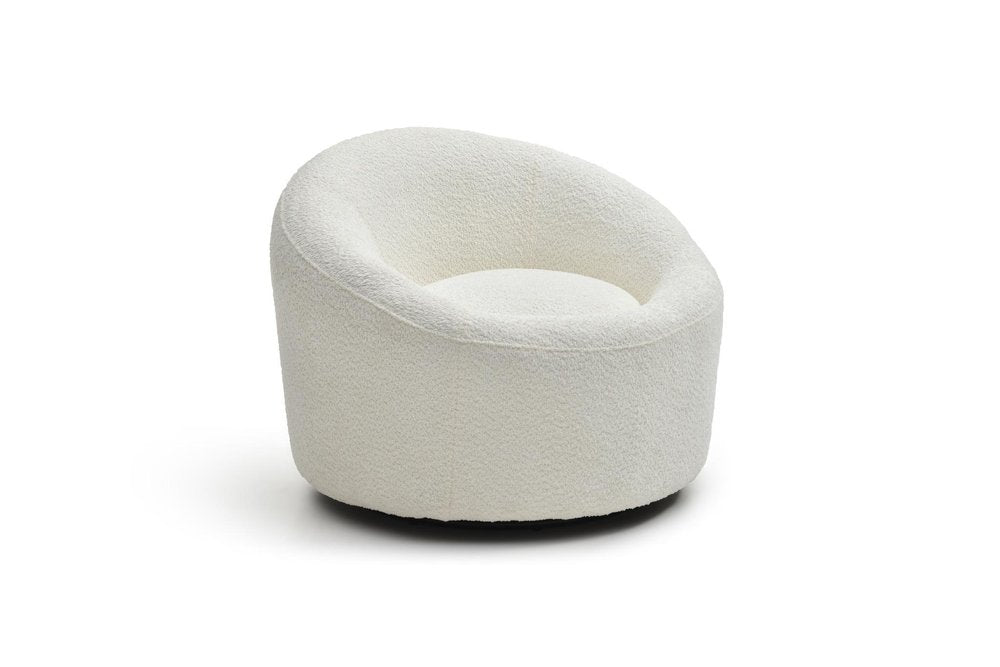 33" White Boucle Swivel Lounge Chair