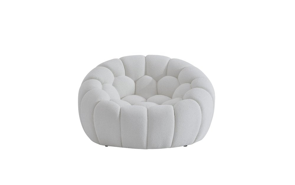 49" White Tufted Boucle Curved Lounge Chair