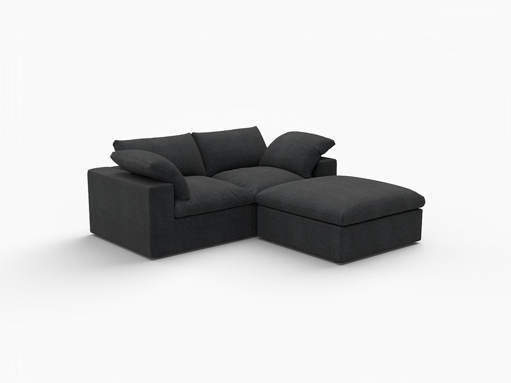 80" Light Gray Linen Blend Modular Loveseat With Storage Ottoman