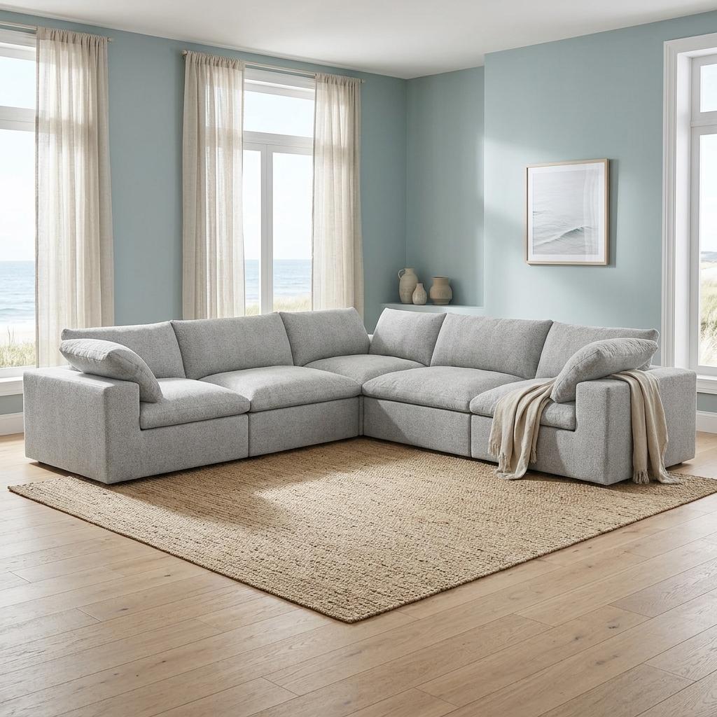 Light Gray Linen Blend Modular L Shaped Five Piece Corner Sectional