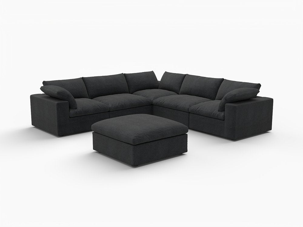 Black Linen Blend Modular L Shaped Six Piece Corner Sectional