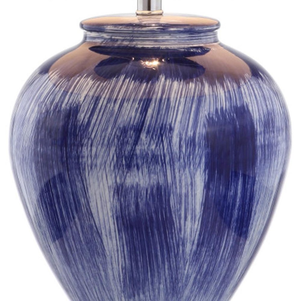 26" Blue And Clear Urn Table Lamp With Drum Shade