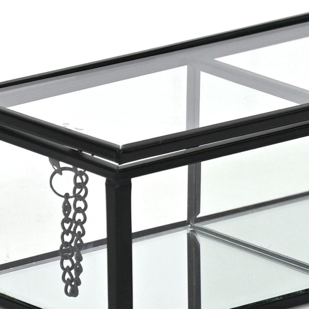 2" Black Glass Hand Painted Decorative Box