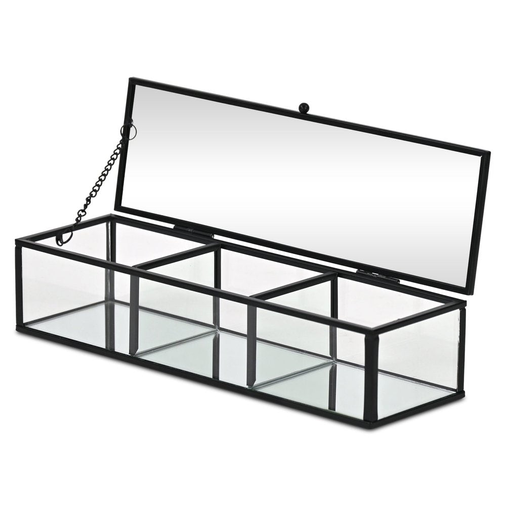 2" Black Glass Hand Painted Decorative Box