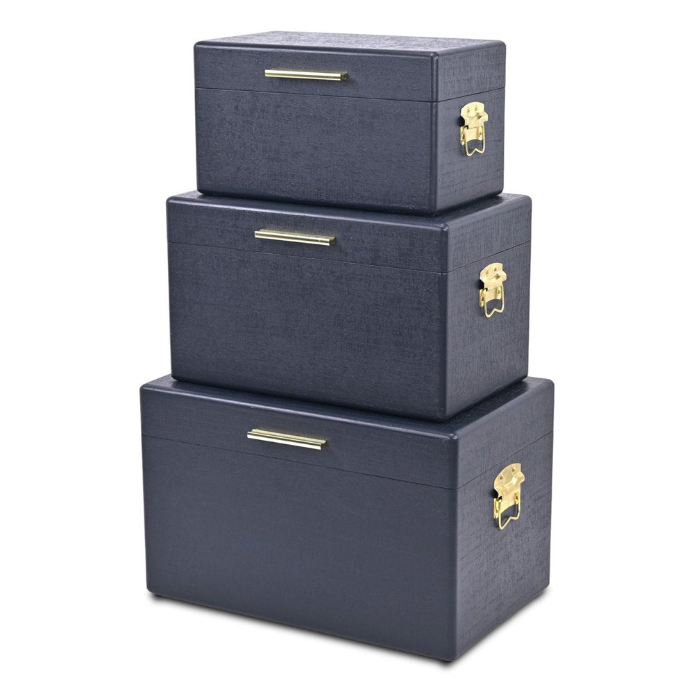 Set of Three Navy Blue Wood Hand Painted Decorative Box