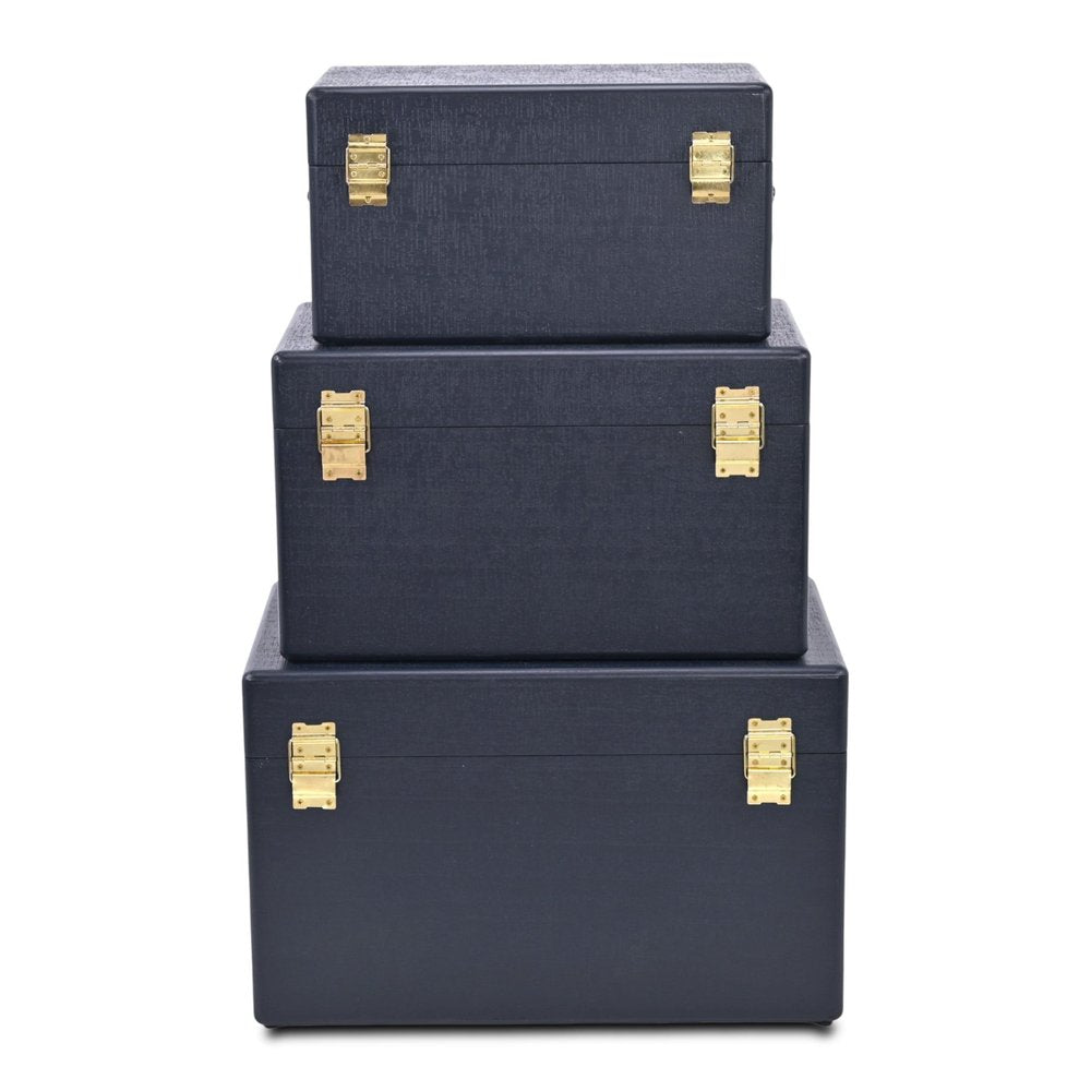 Set of Three Navy Blue Wood Hand Painted Decorative Box