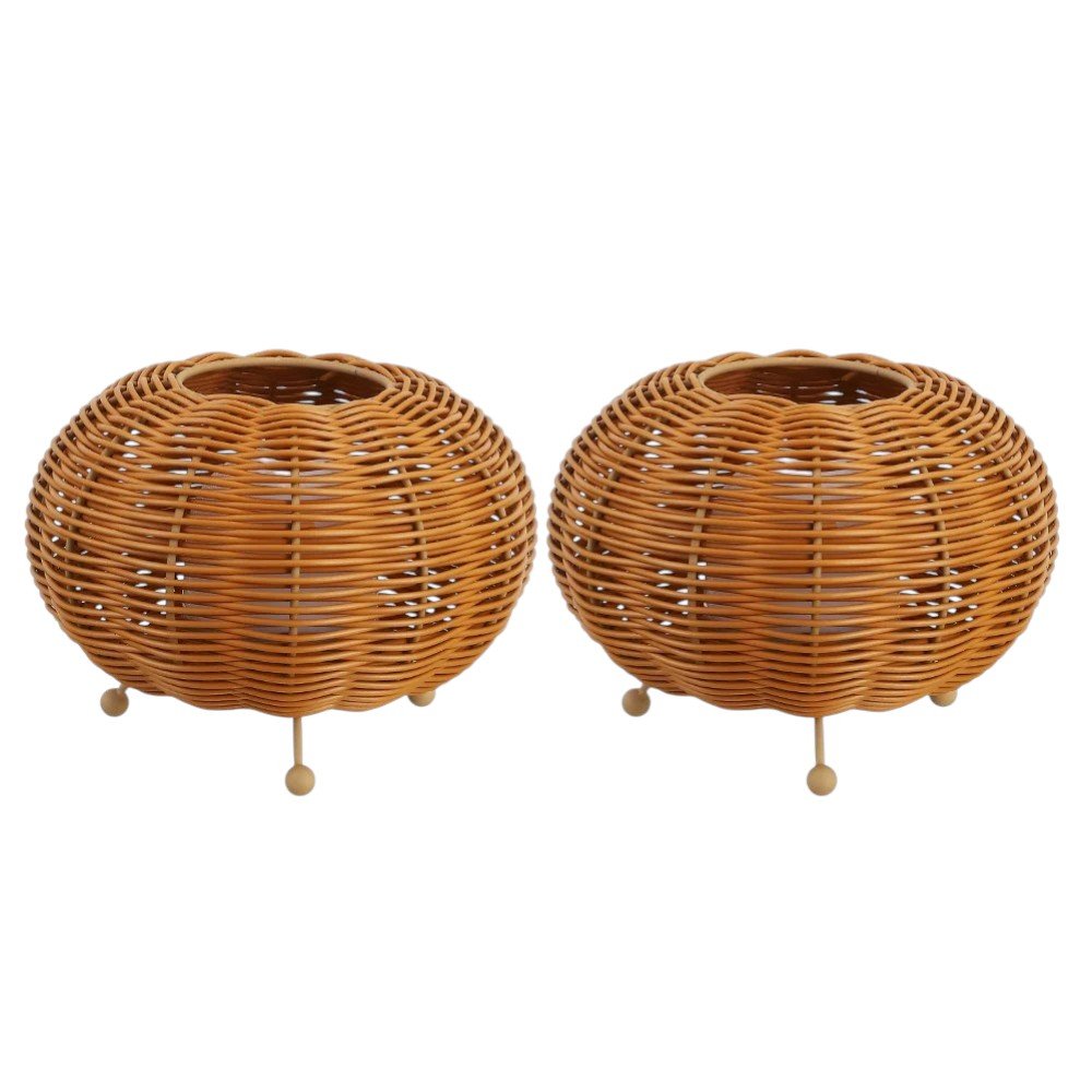 Set of Two 6" Brown Lantern USB Table Lamps With Globe Shades