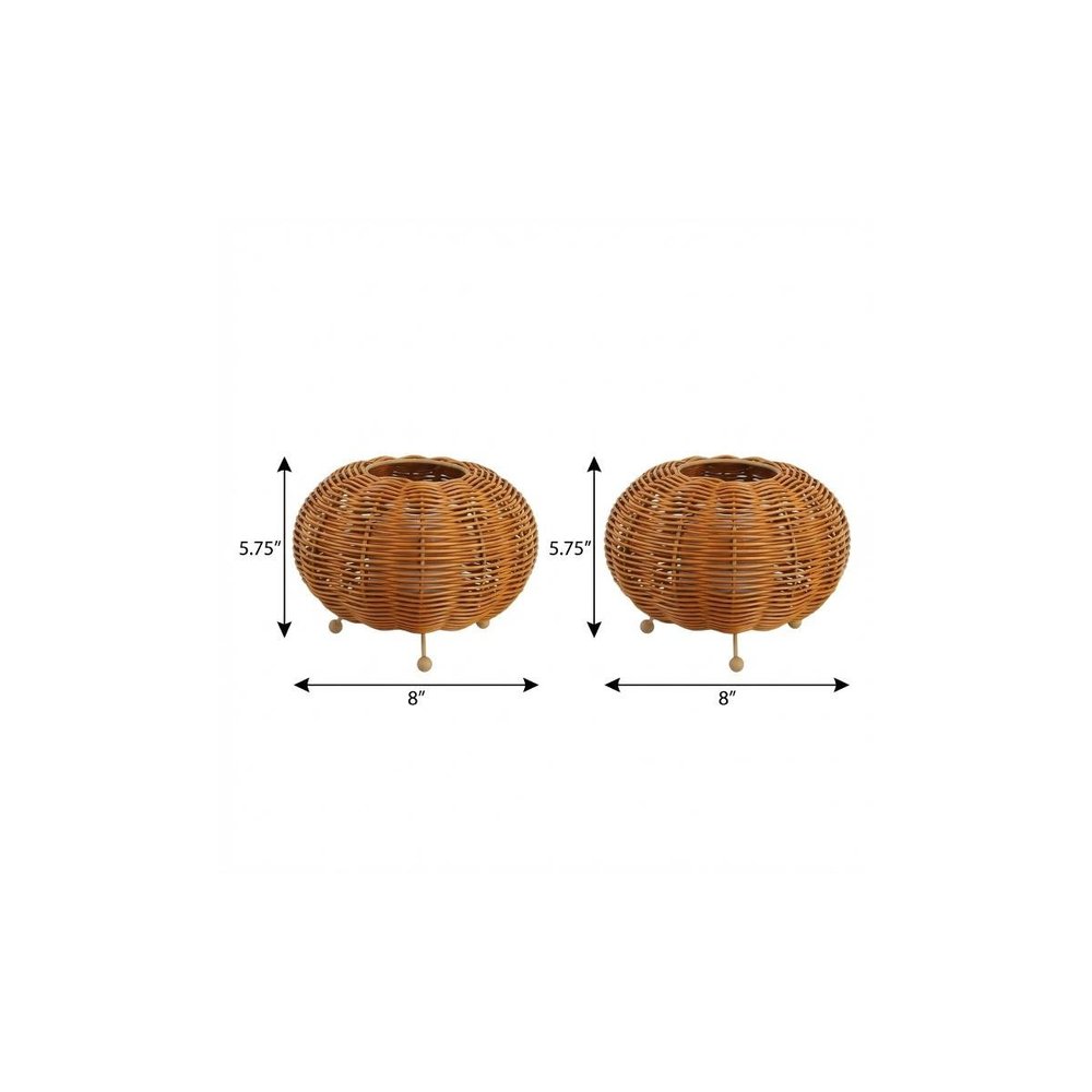 Set of Two 6" Brown Lantern USB Table Lamps With Globe Shades