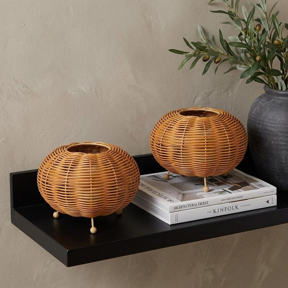 Set of Two 6" Brown Lantern USB Table Lamps With Globe Shades