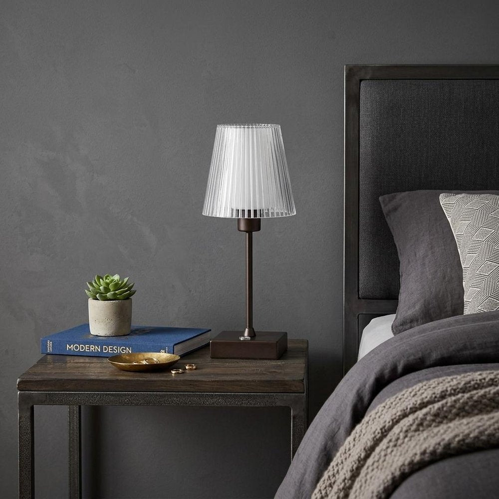 13" Antiqued Bronze USB Table Lamp With Empire Shade
