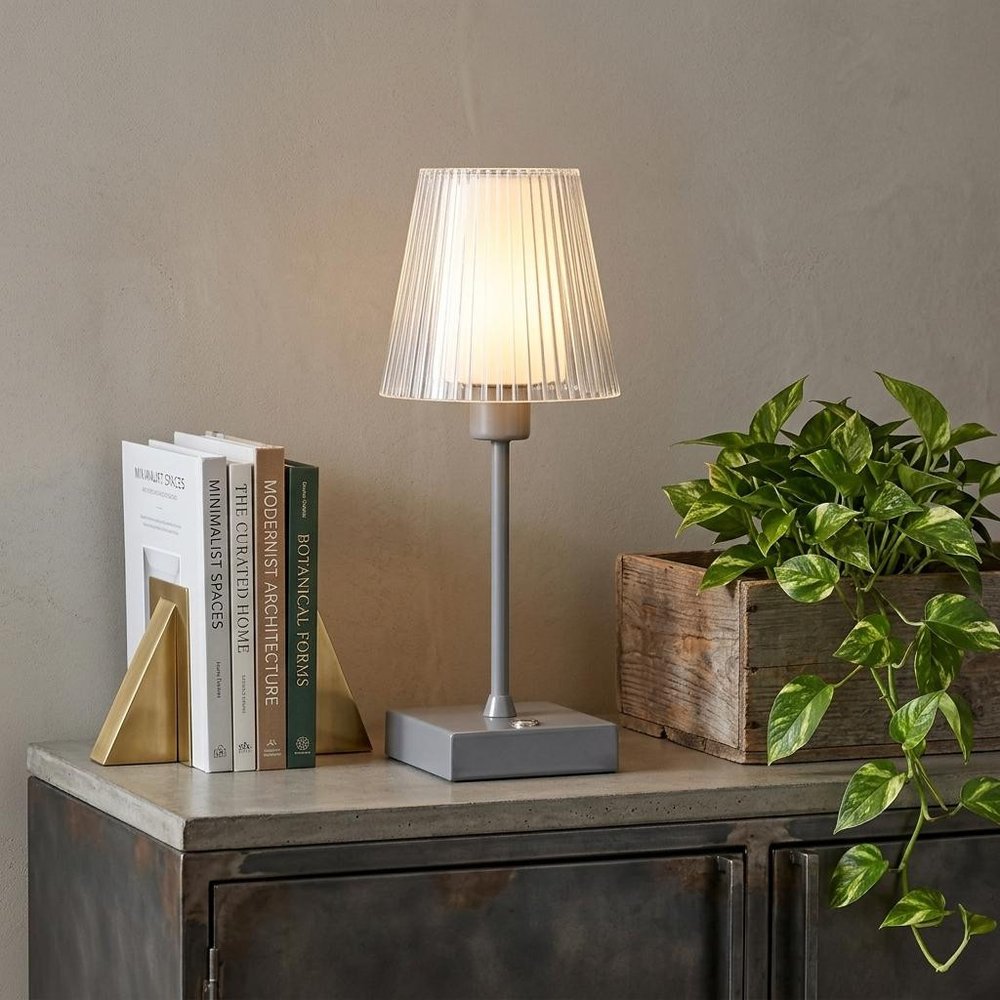 13" Gray USB Table Lamp With Empire Shade