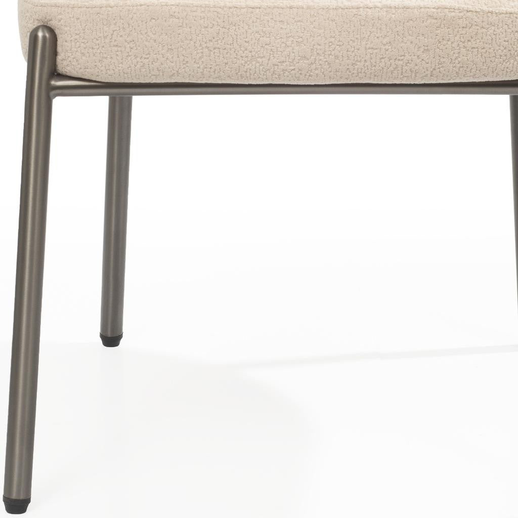 Beige and Gunmetal Boucle and Steel Dining Arm Chair