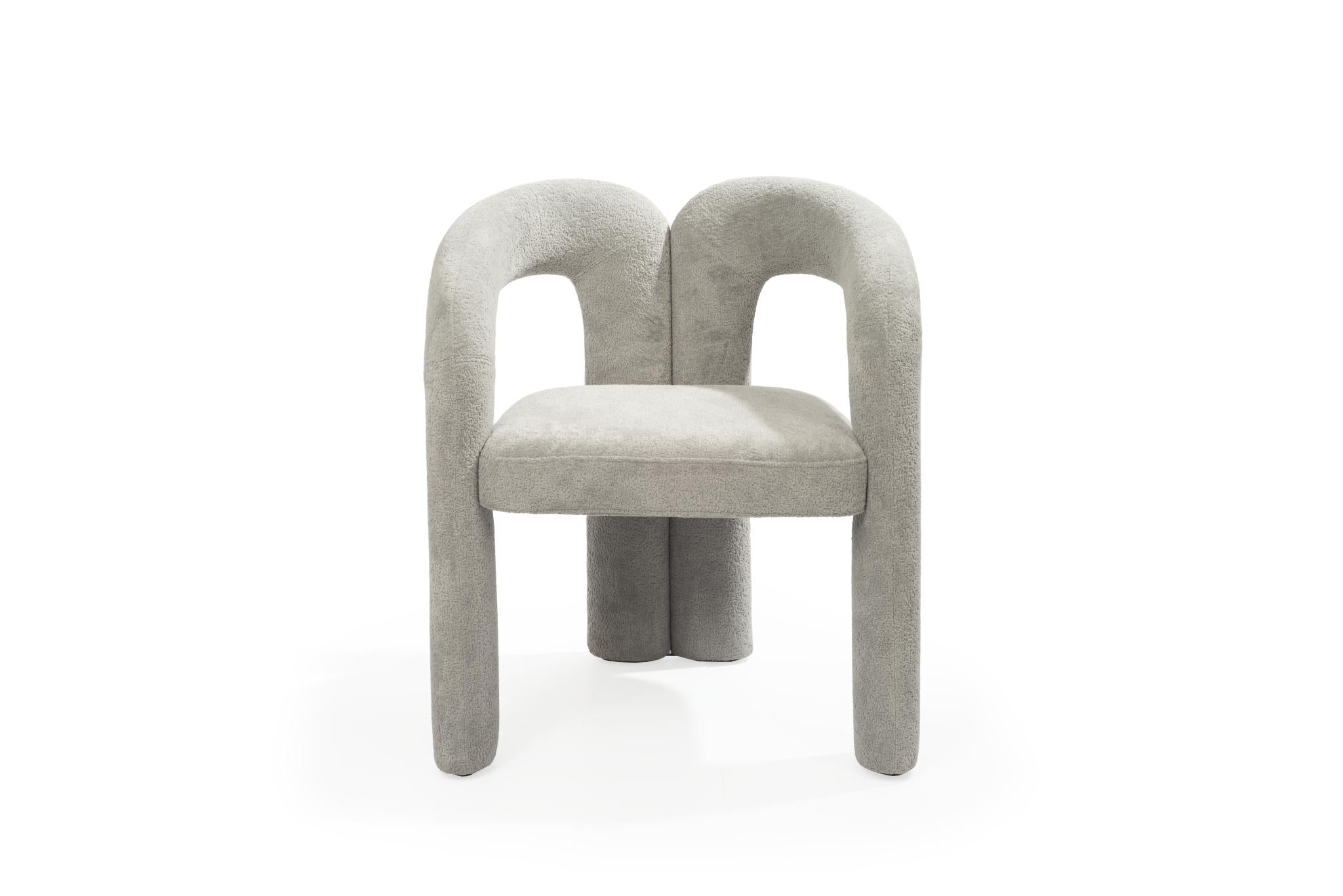 Dark Gray Boucle Partially Open Back Dining Arm Chair