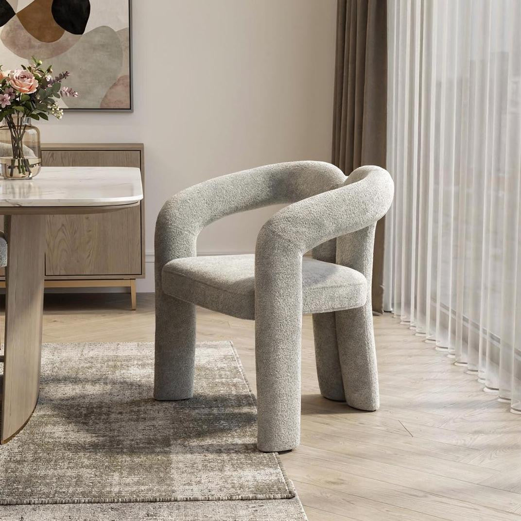 Dark Gray Boucle Partially Open Back Dining Arm Chair