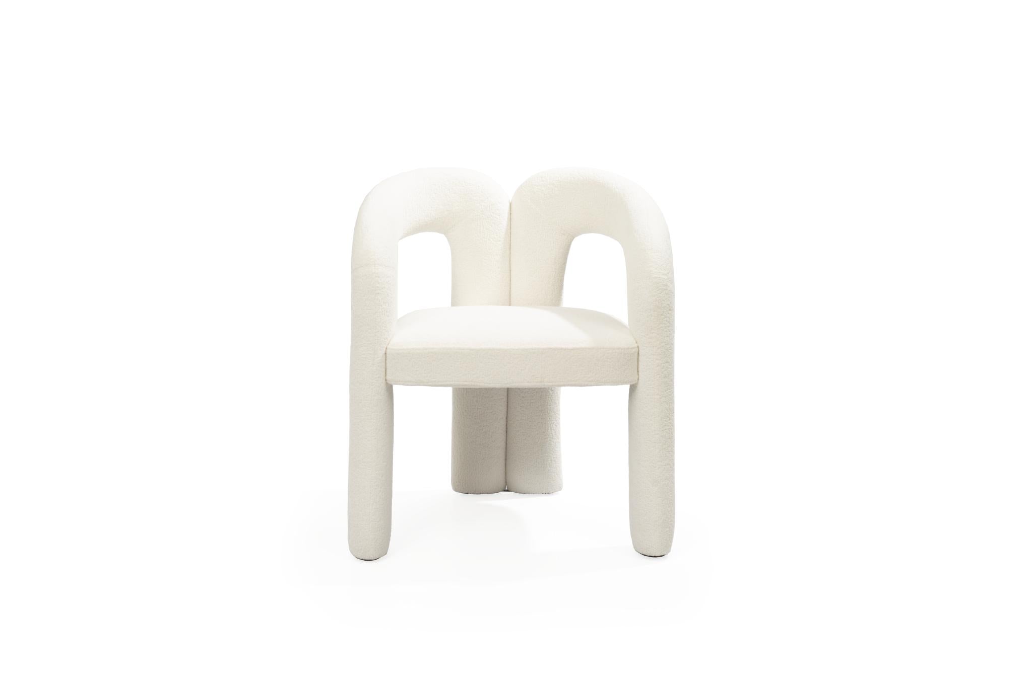 White Boucle Partially Open Back Dining Arm Chair