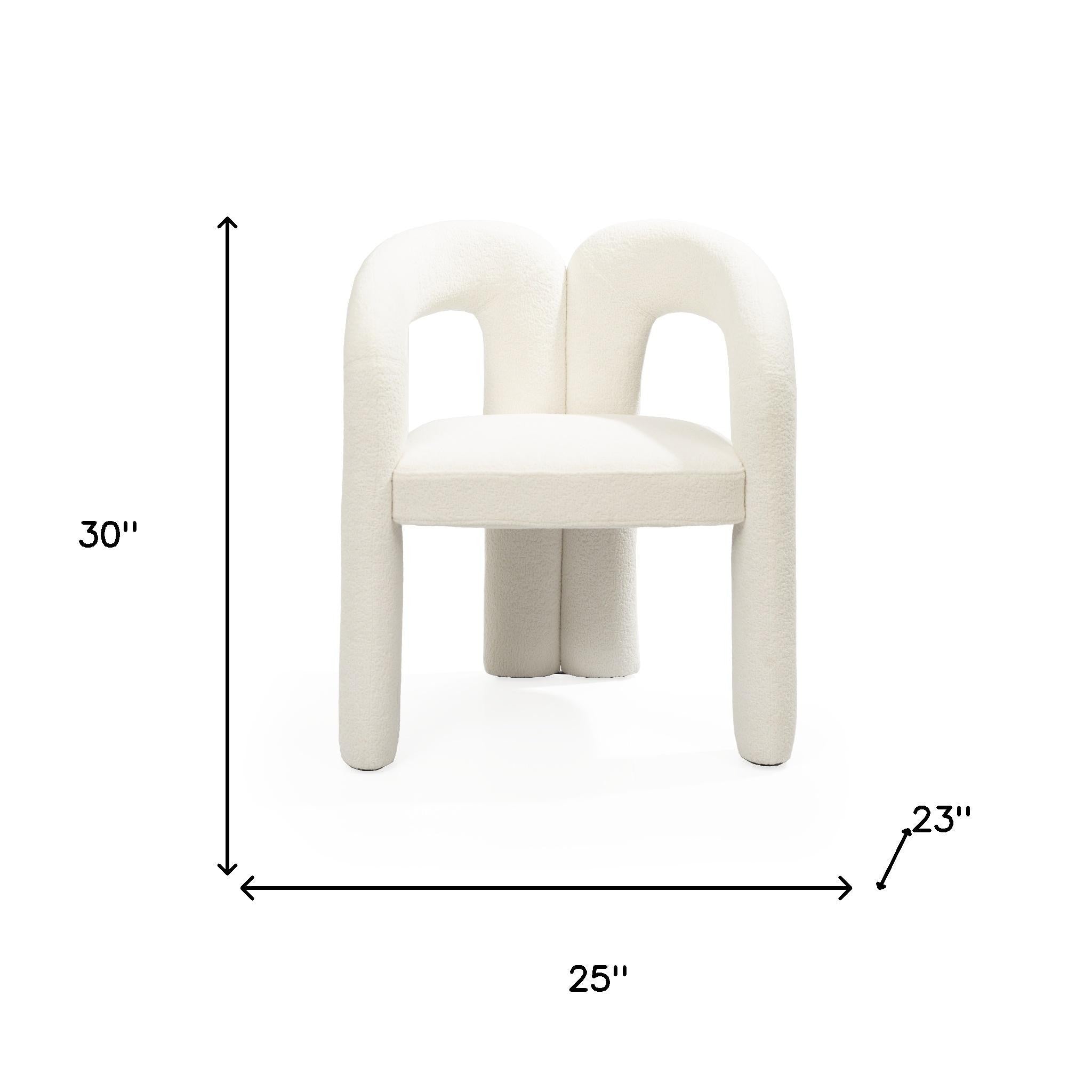 White Boucle Partially Open Back Dining Arm Chair