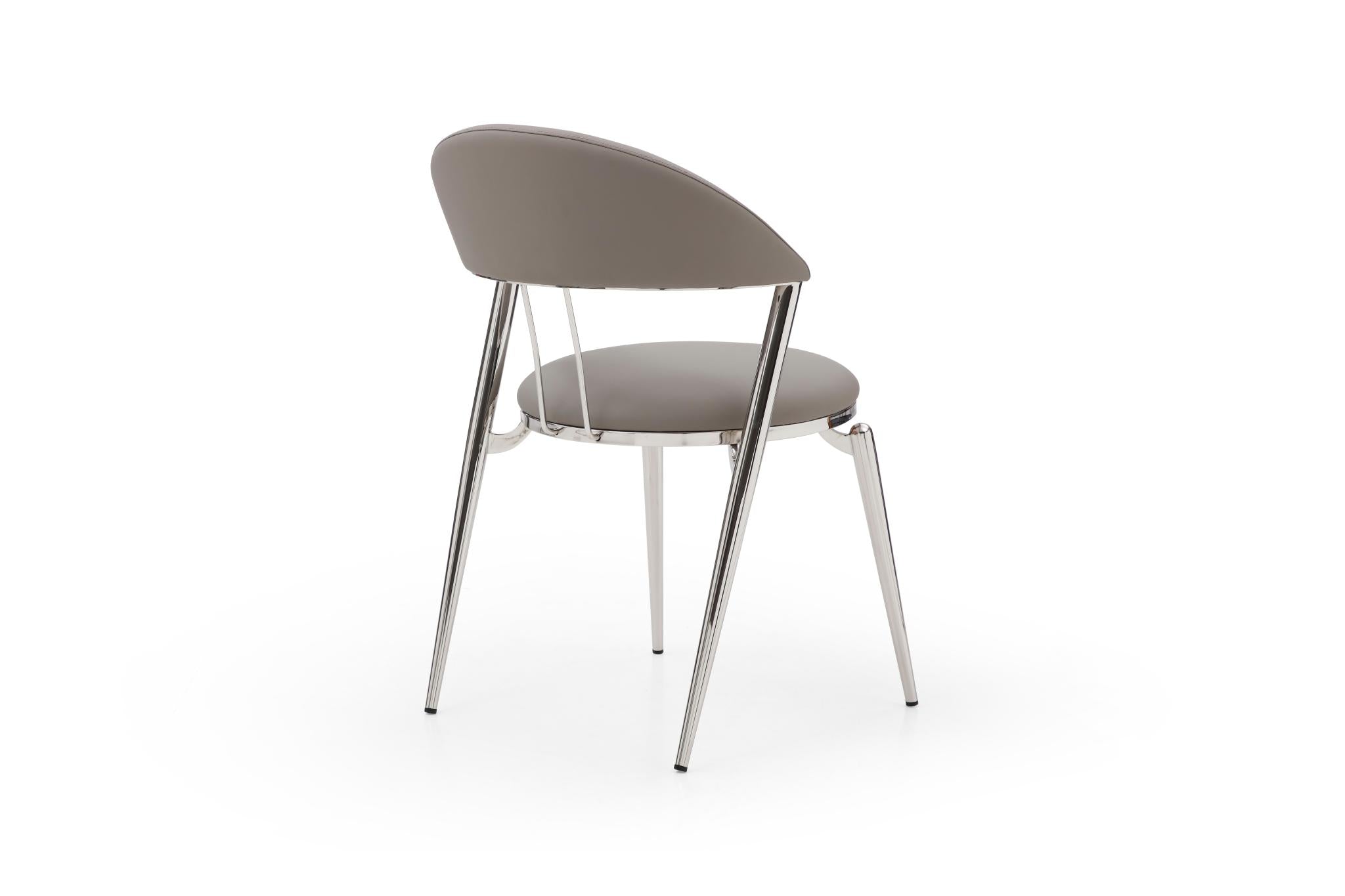 Set of Two Gray and Silver Faux Leather and Stainless Steel Open Back Dining Side Chairs