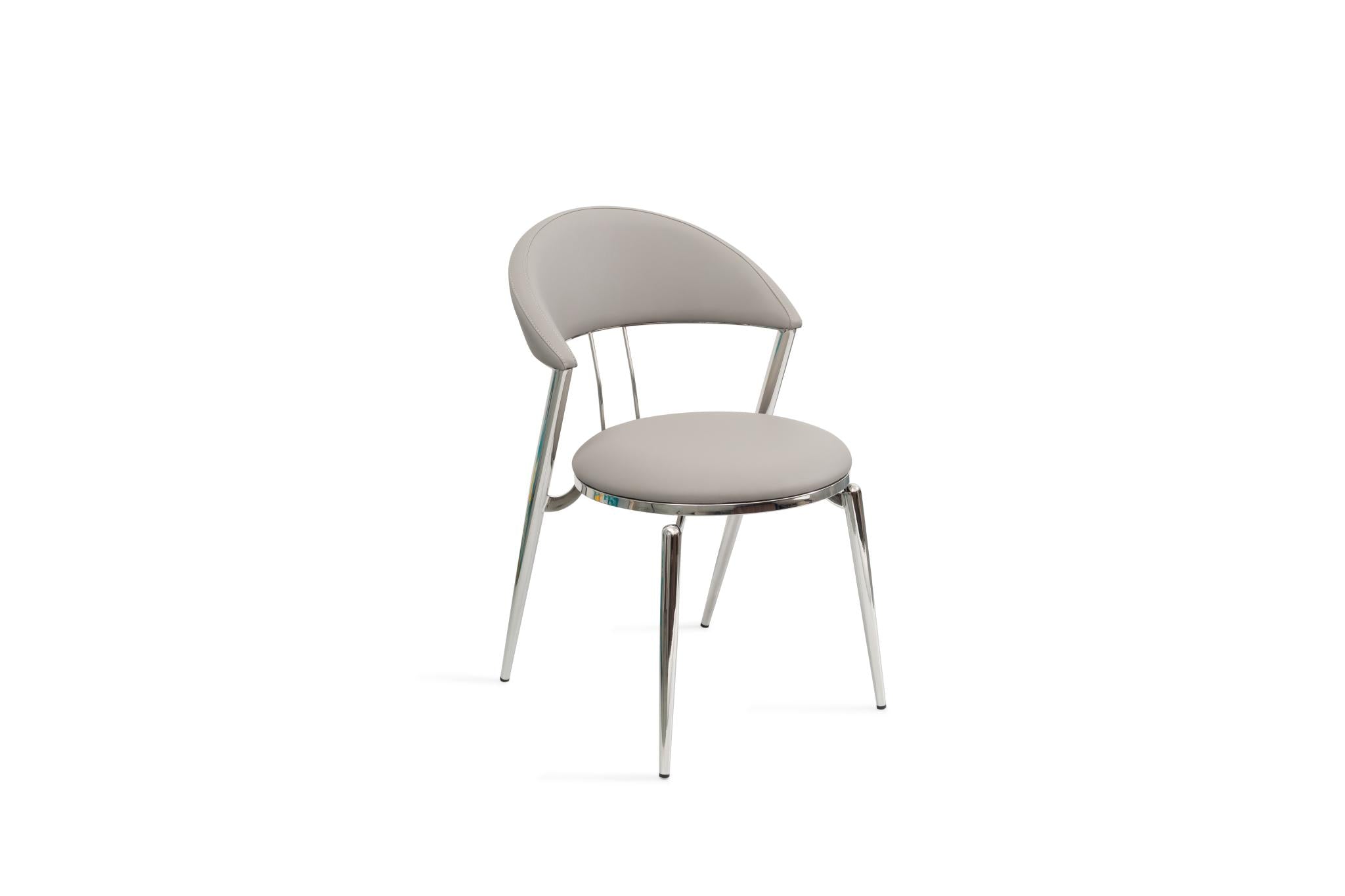 Set of Two Gray and Silver Faux Leather and Stainless Steel Open Back Dining Side Chairs