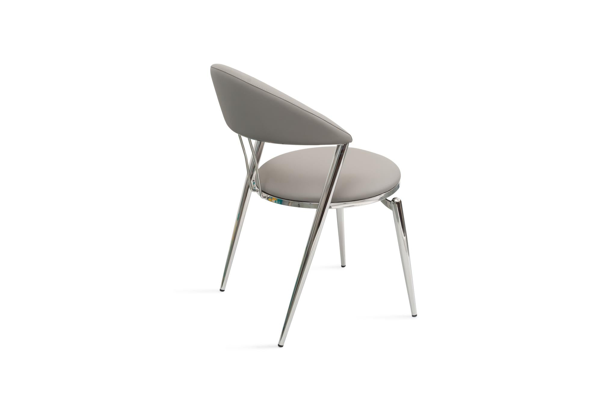 Set of Two Gray and Silver Faux Leather and Stainless Steel Open Back Dining Side Chairs