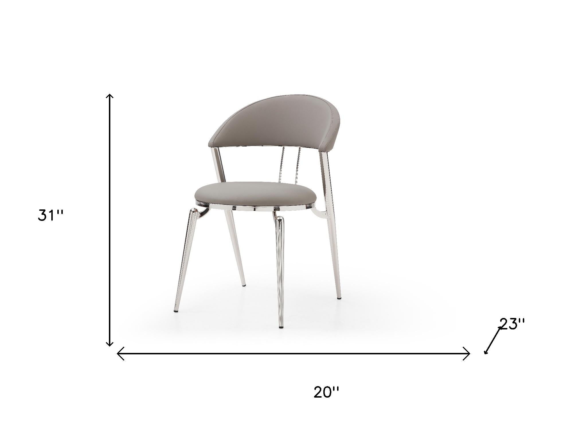 Set of Two Gray and Silver Faux Leather and Stainless Steel Open Back Dining Side Chairs