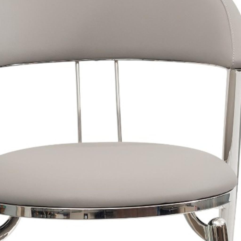 Set of Two Gray and Silver Faux Leather and Stainless Steel Open Back Dining Side Chairs