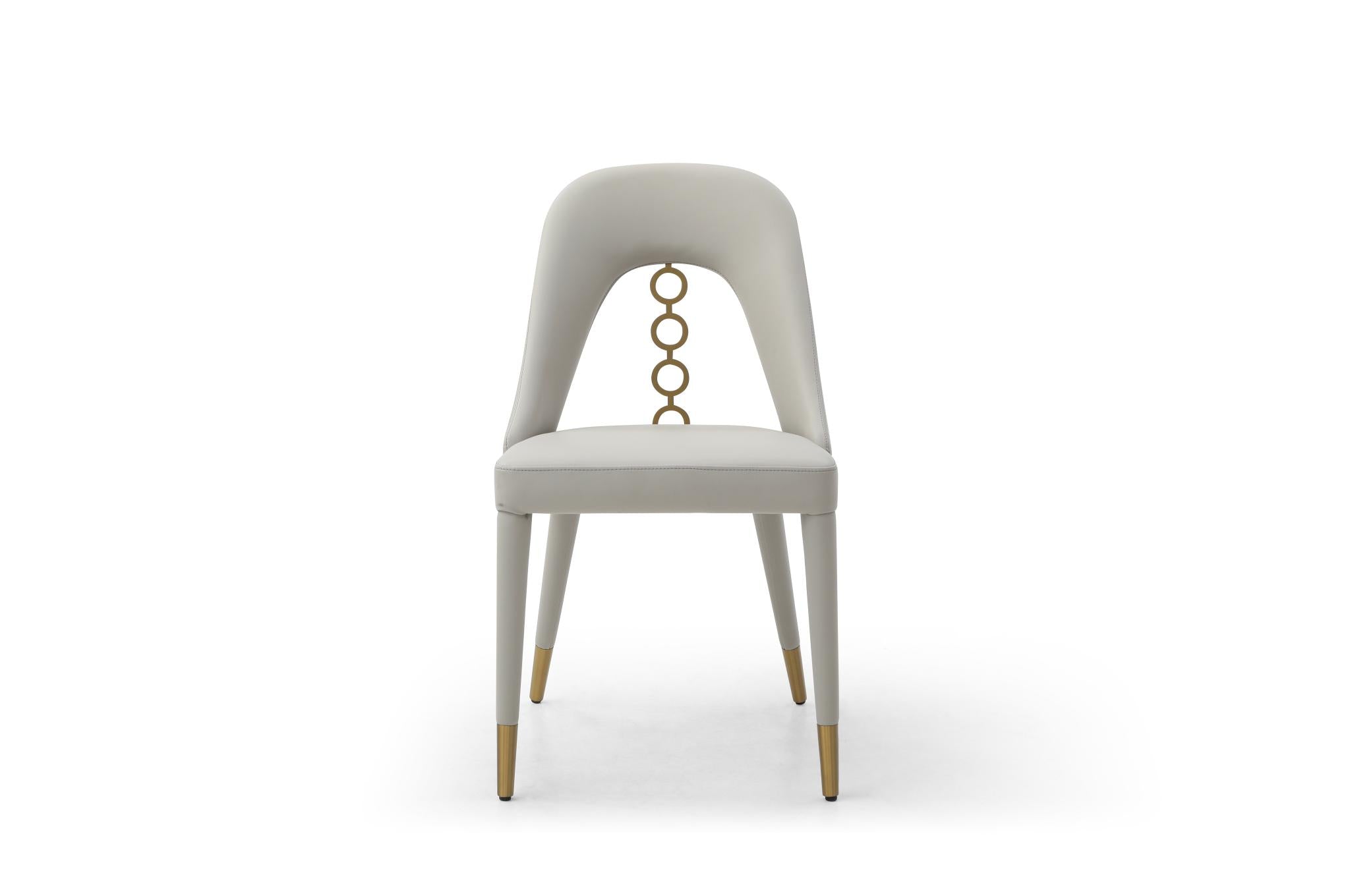 Set of Two Gray and Gold Faux Leather and Stainless Steel Dining Side Chairs