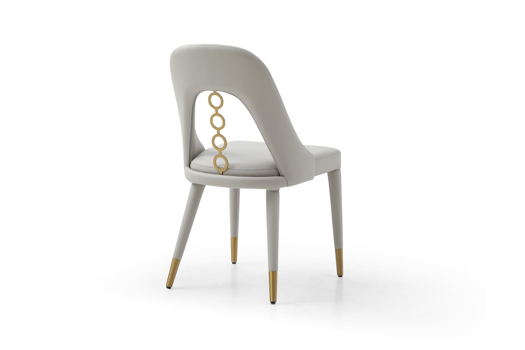 Set of Two Gray and Gold Faux Leather and Stainless Steel Dining Side Chairs