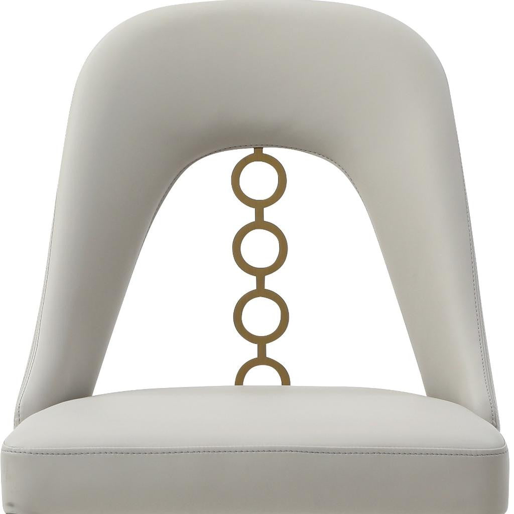 Set of Two Gray and Gold Faux Leather and Stainless Steel Dining Side Chairs