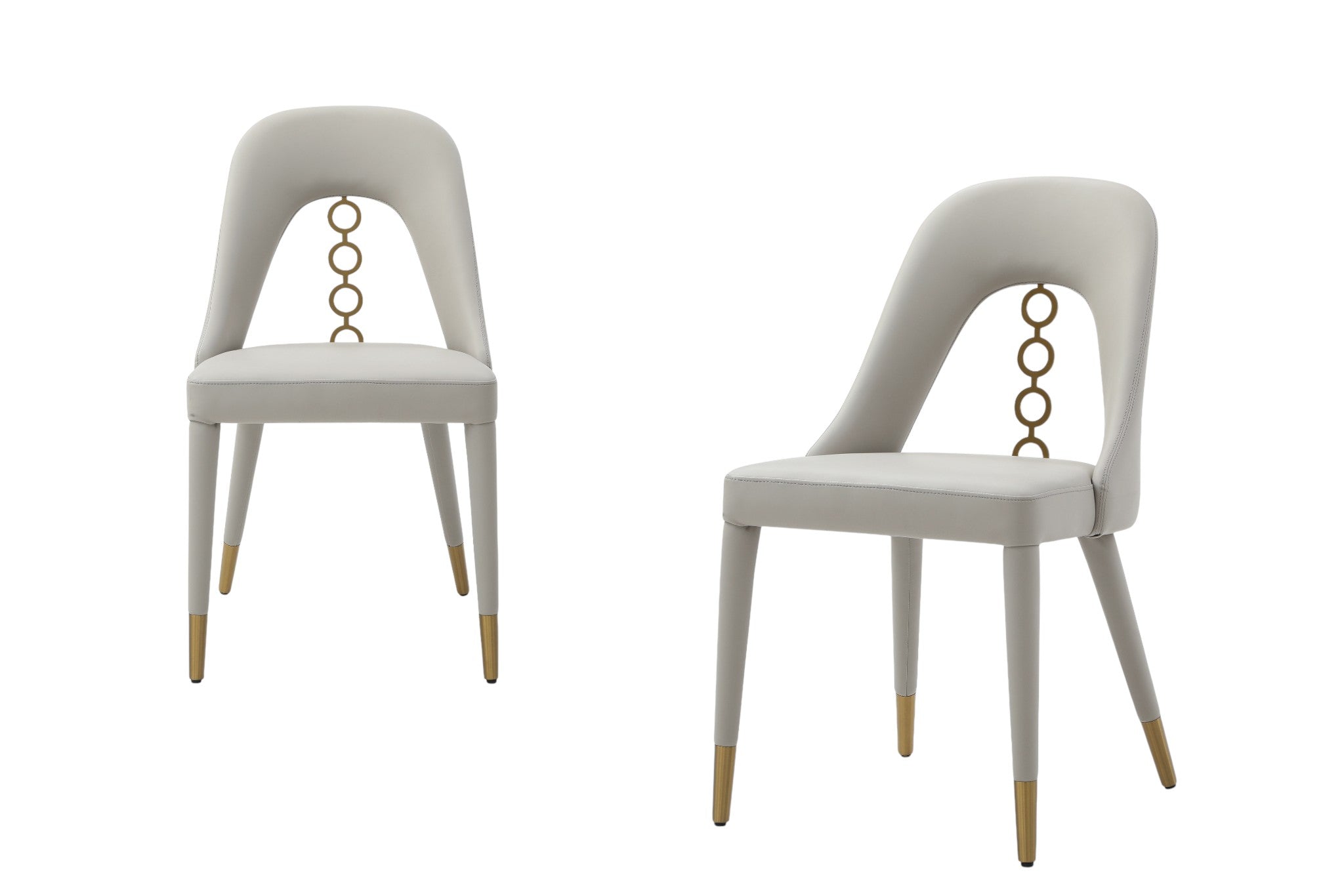 Set of Two Gray and Gold Faux Leather and Stainless Steel Dining Side Chairs