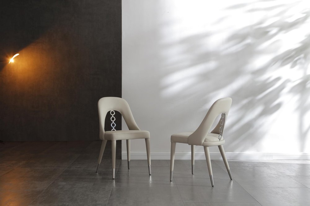 Set of Two Gray and Silver Faux Leather and Stainless Steel Dining Side Chairs