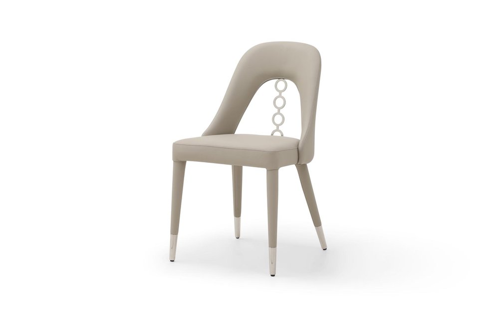 Set of Two Gray and Silver Faux Leather and Stainless Steel Dining Side Chairs