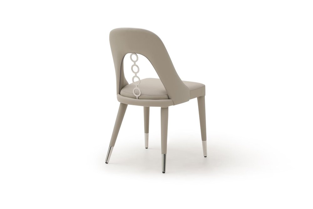 Set of Two Gray and Silver Faux Leather and Stainless Steel Dining Side Chairs