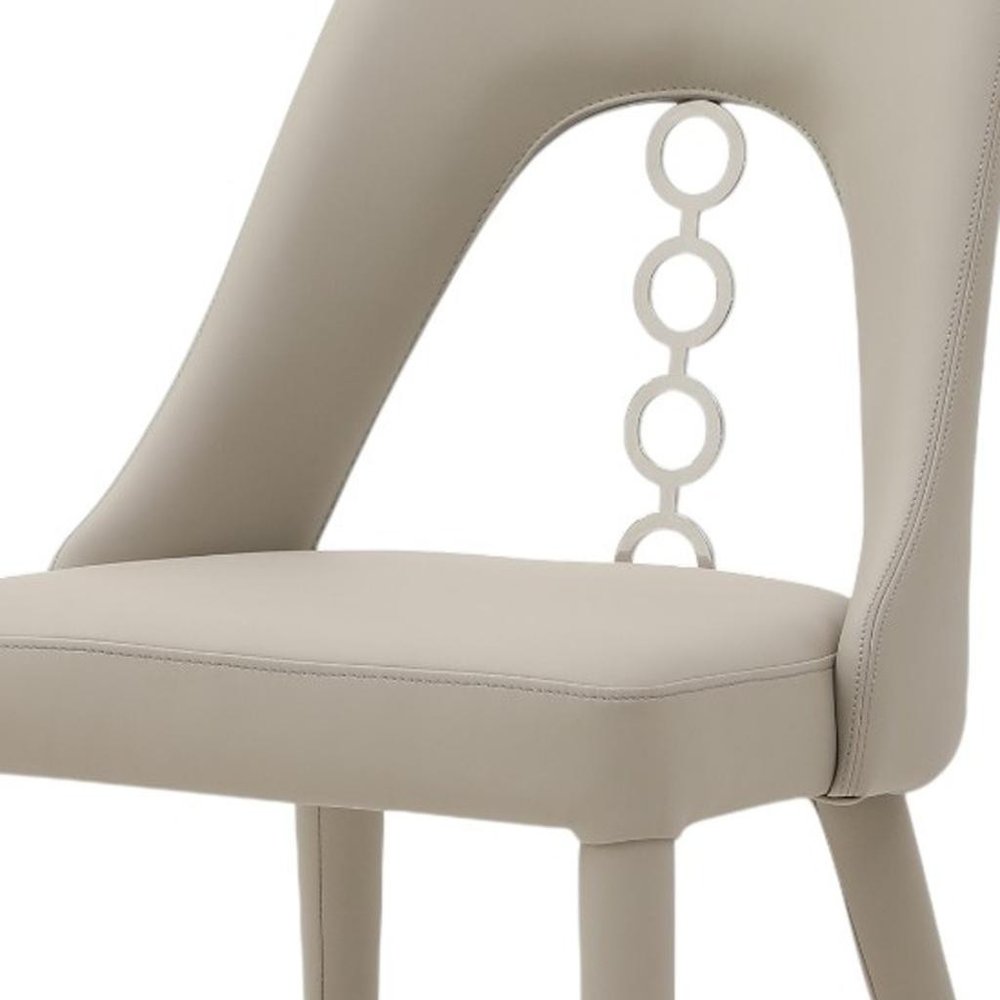 Set of Two Gray and Silver Faux Leather and Stainless Steel Dining Side Chairs