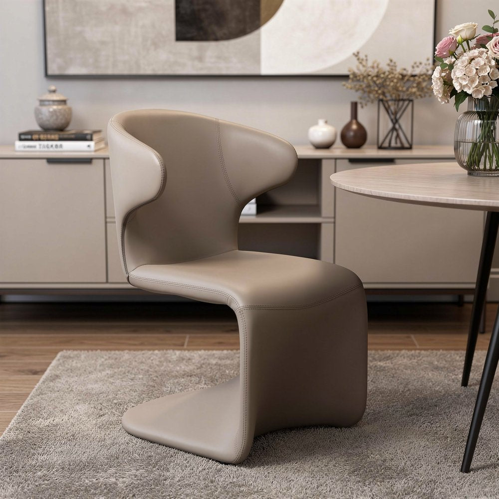 Light Brown Faux Leather Wing Back Dining Side Chair