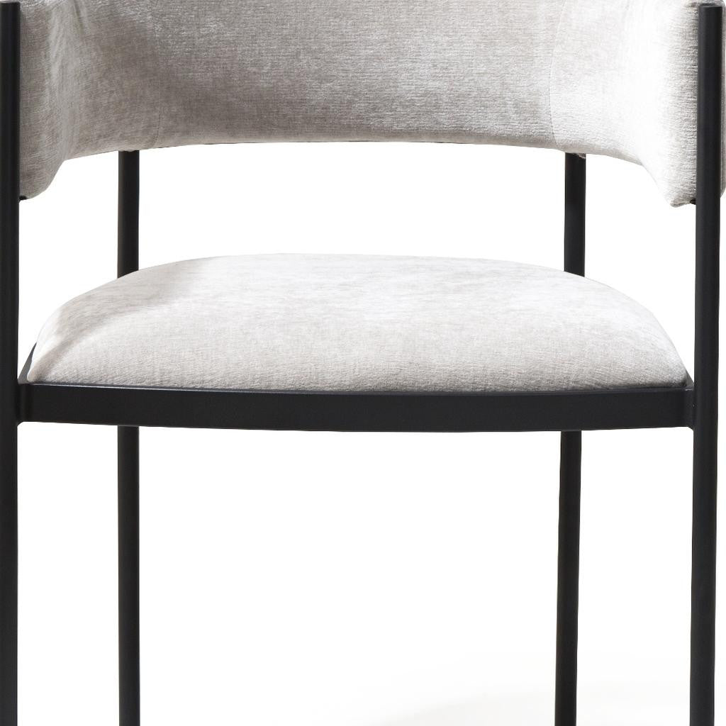Set of Two Light Gray and Black Fabric and Steel Open Back Dining Arm Chairs