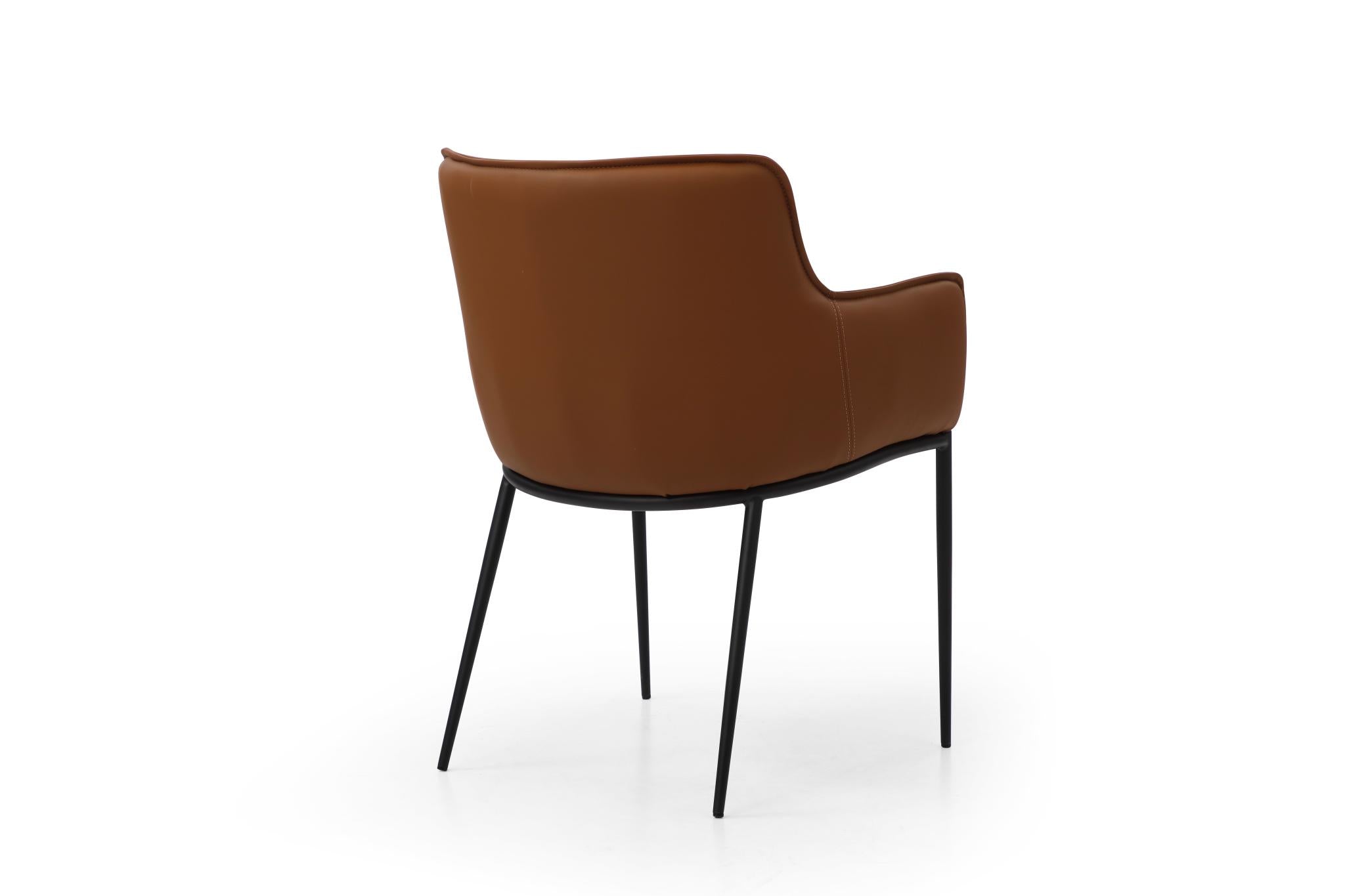Brown and Black Faux Leather and Steel Dining Arm Chair