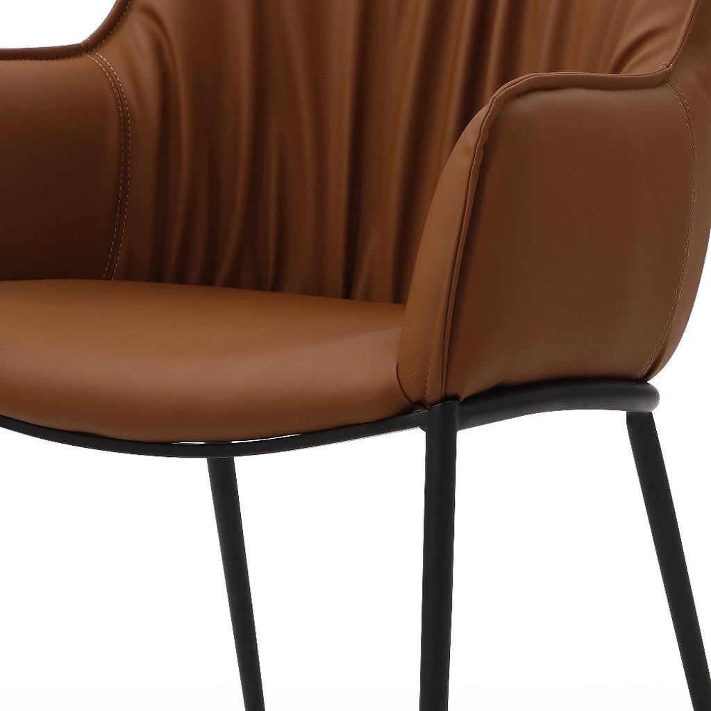 Brown and Black Faux Leather and Steel Dining Arm Chair