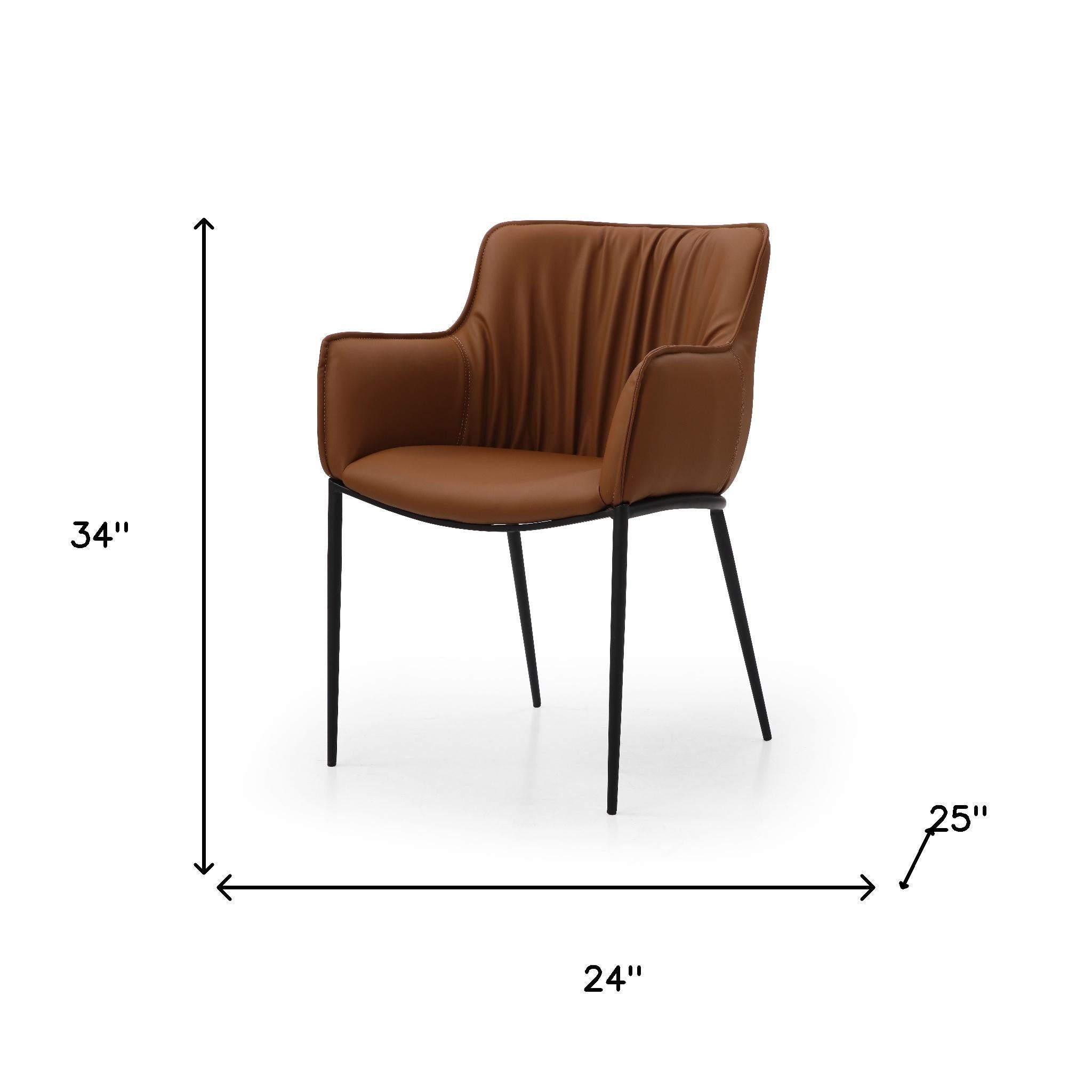 Brown and Black Faux Leather and Steel Dining Arm Chair