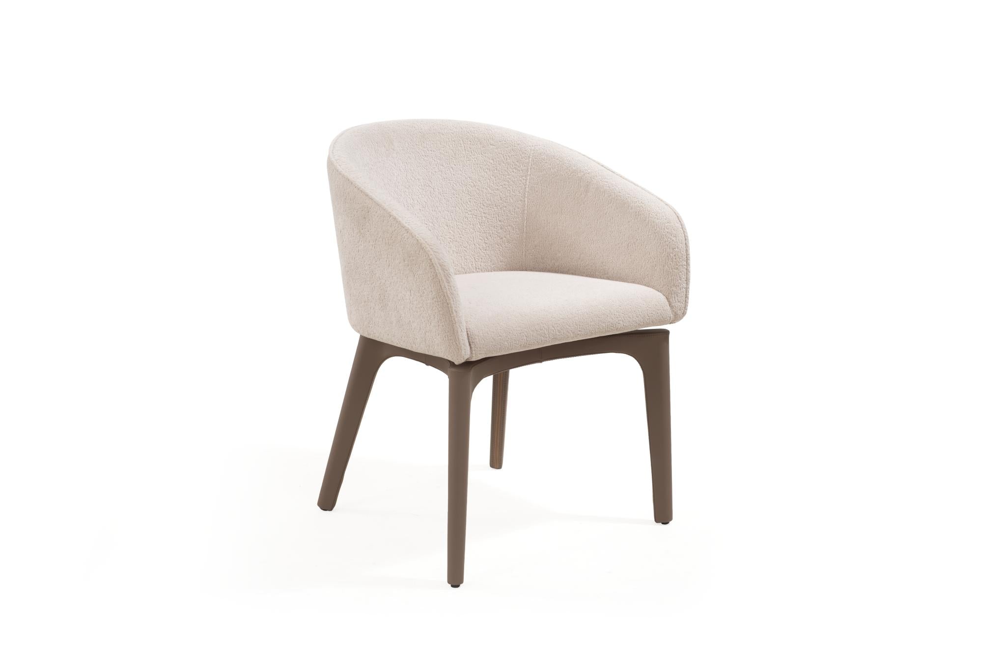 Taupe and Brown Boucle And Faux Leather Dining Arm Chair