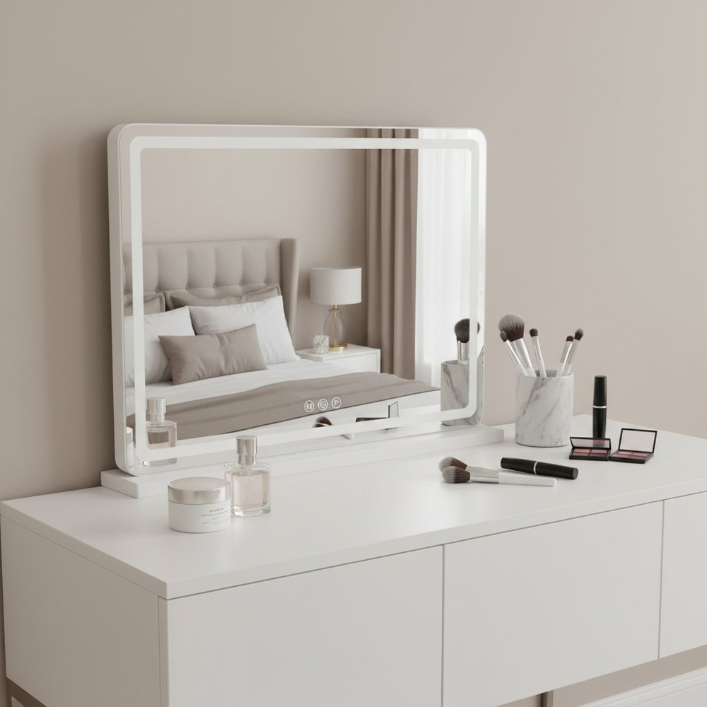 23" Clear Lighted Freestanding Frameless Makeup Shaving Tabletop Mirror