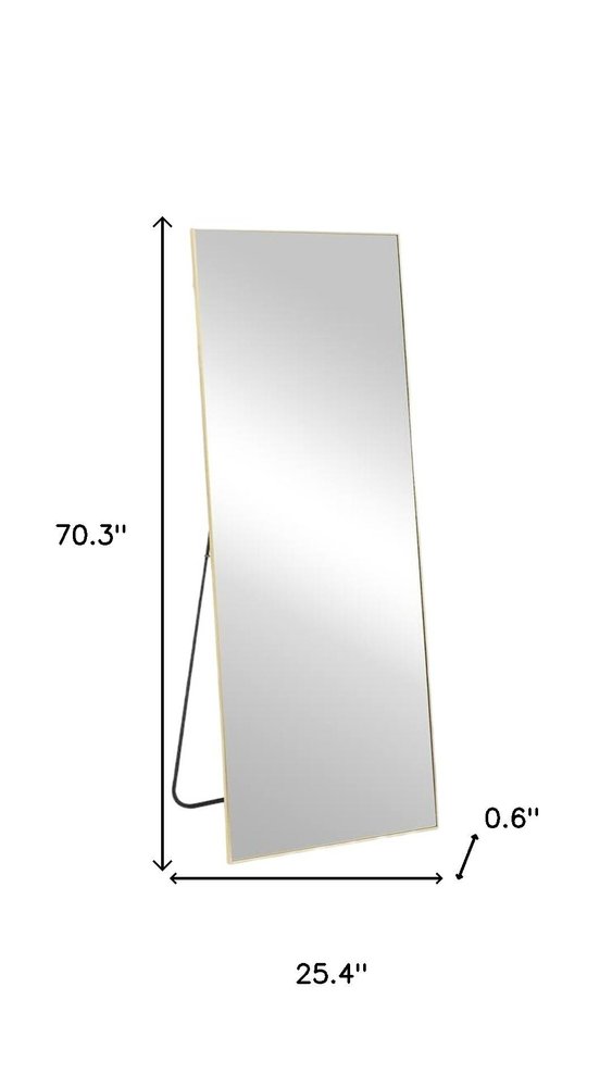 70" Gold Metal Wall Mounted Leaning And Freestanding Framed Standing Mirror