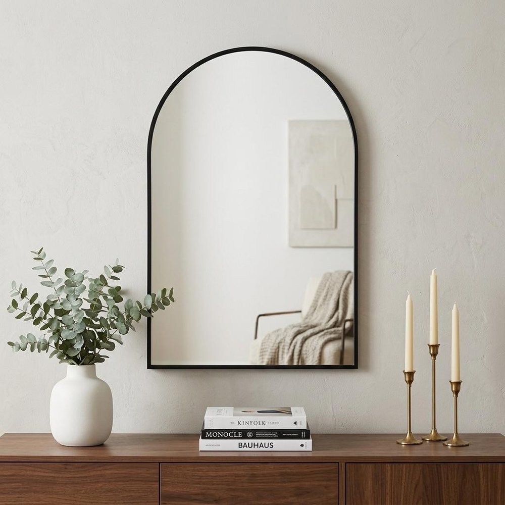 30" Black Metal Arch Framed Accent Mirror