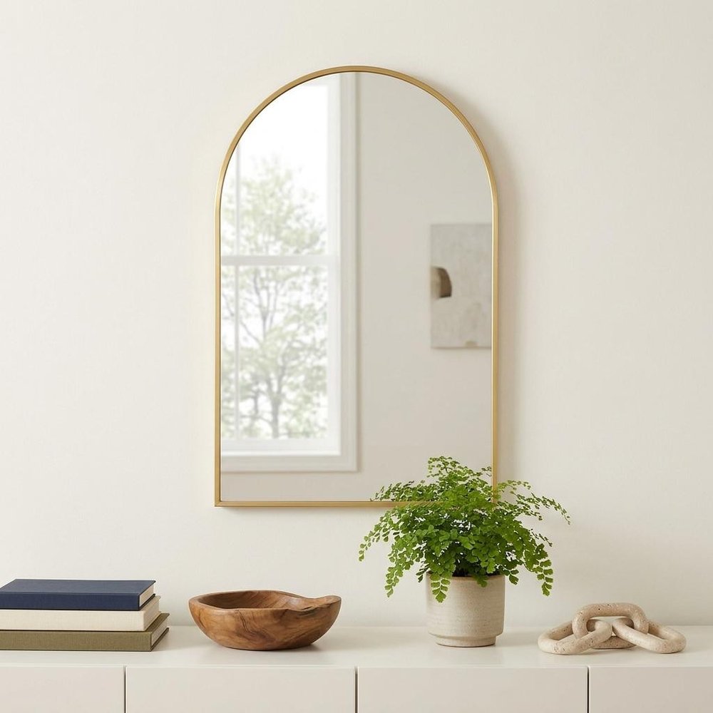 38" Gold Metal Arch Framed Accent Mirror